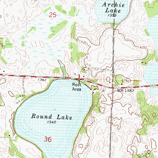 Topographic Map of Round Lake Rest Area, MN