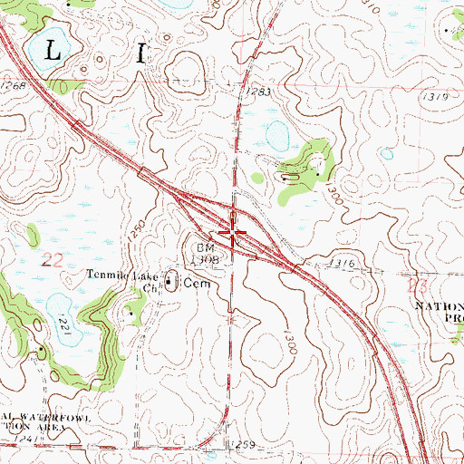 Topographic Map of Interchange 67, MN