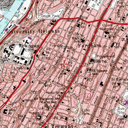 Topographic Map of Fire Department New York Engine 75 Ladder 33 Battalion 19, NY