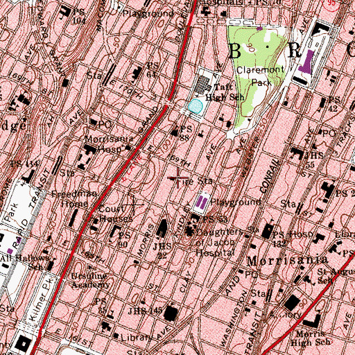 Topographic Map of Fire Department New York Engine 92 Ladder 44 Battalion 17, NY