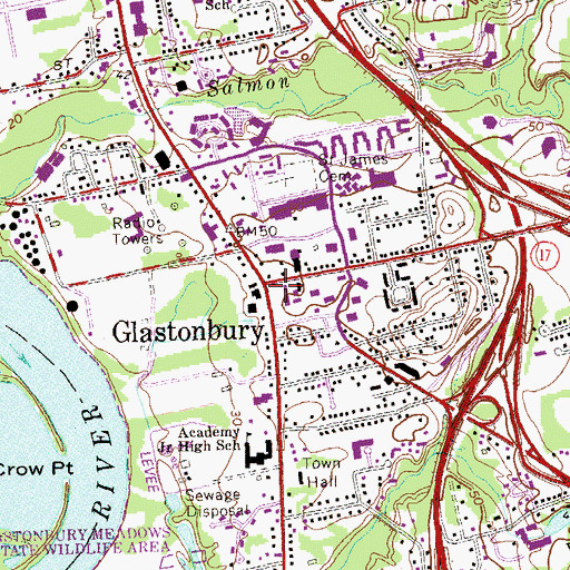 Topographic Map of Glastonbury, CT