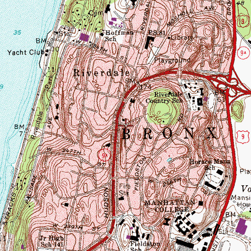Topographic Map of Riverdale Memorial American Legion Post, NY