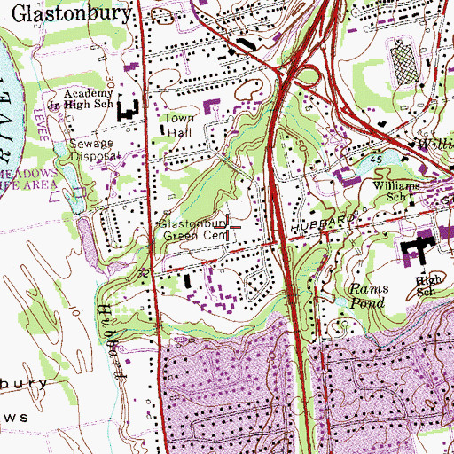 Topographic Map of Glastonbury Green Cemetery, CT
