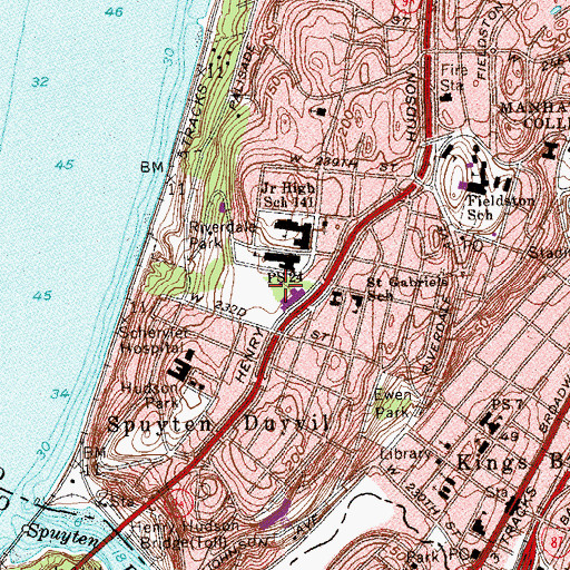 Topographic Map of Spuyten Duyvil Branch New York Public Library, NY