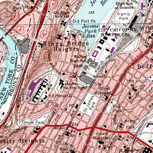 Topographic Map of Fordham Manor Reformed Church, NY