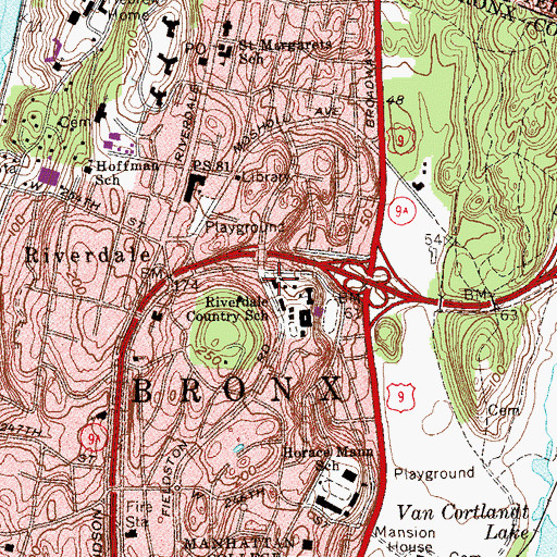 Topographic Map of Riverdale Neighborhood School, NY