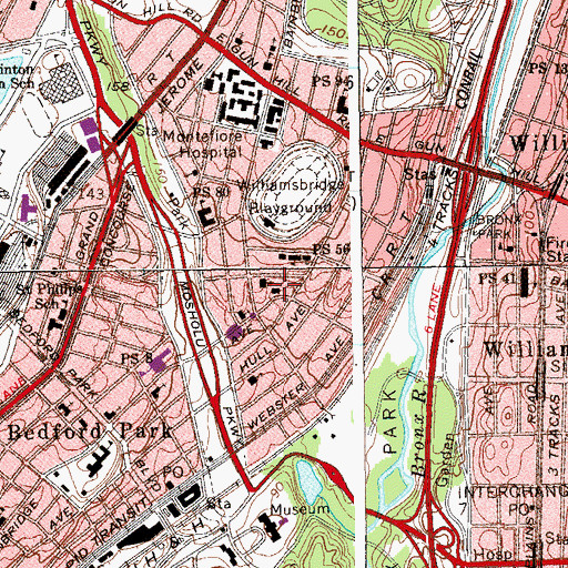 Topographic Map of Mosholu Branch New York Public Library, NY