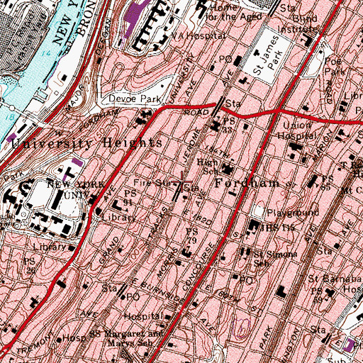 Topographic Map of New York Hook and Ladder Company Number 33 (historical), NY