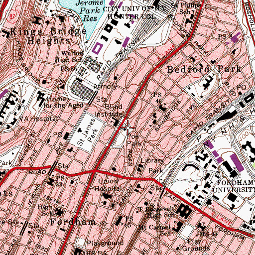 Topographic Map of Poe Cottage, NY