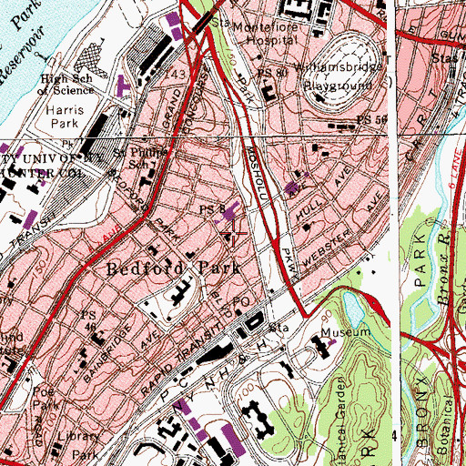 Topographic Map of Bedford Park Congregational Church, NY