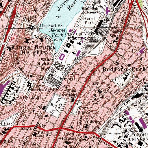 Topographic Map of Beth Shraga Institute Synagogue, NY
