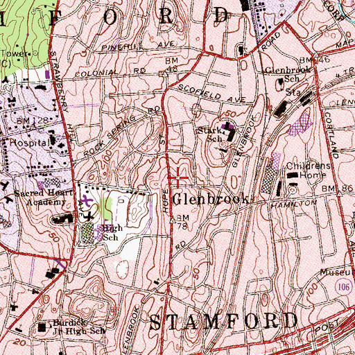 Topographic Map of Glenbrook, CT