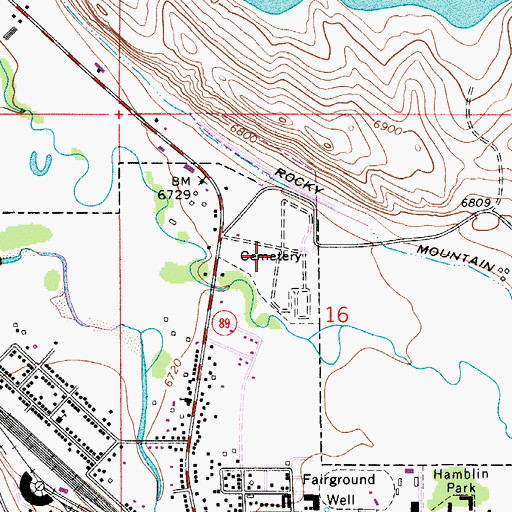 Topographic Map of Evanston City Cemetery, WY