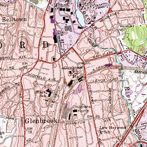 Topographic Map of Glenbrook School, CT