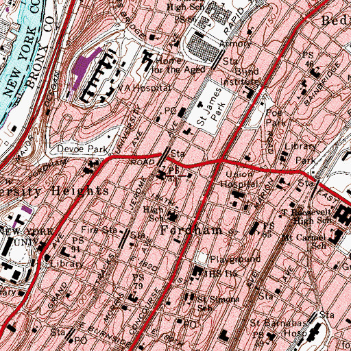 Topographic Map of Fordham Lutheran Church, NY