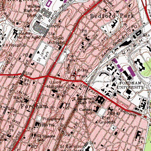 Topographic Map of Fordham Methodist Church, NY