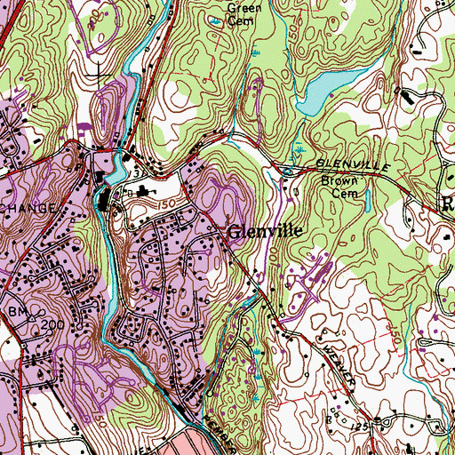 Topographic Map of Glenville, CT