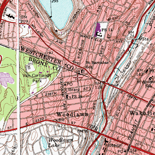 Topographic Map of Woodlawn Heights Presbyterian Church, NY