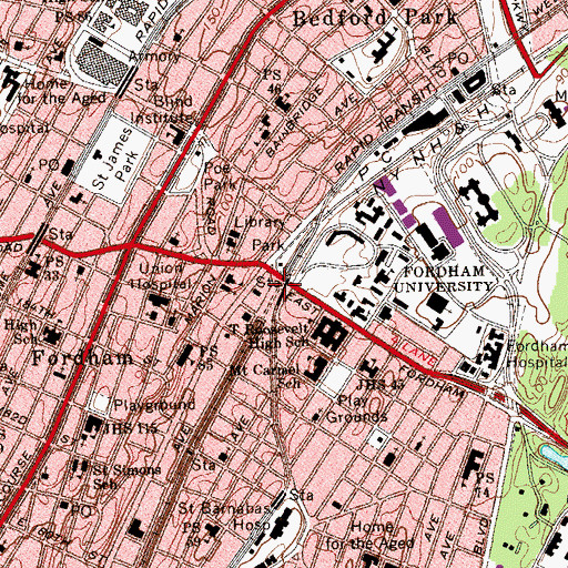 Topographic Map of Fordham Plaza, NY