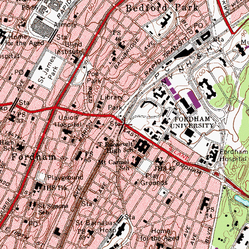 Topographic Map of Fordham Station, NY