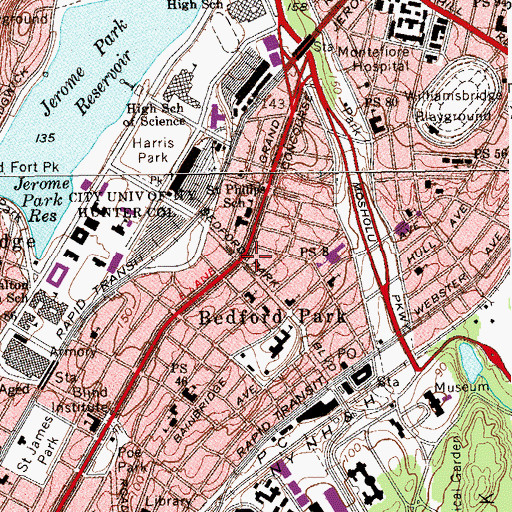 Topographic Map of Bedford Park Academy, NY