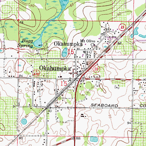 Topographic Map of Okahumpka Post Office, FL