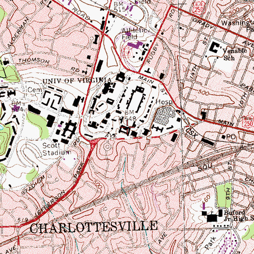 Topographic Map of Old Cabell Hall, VA