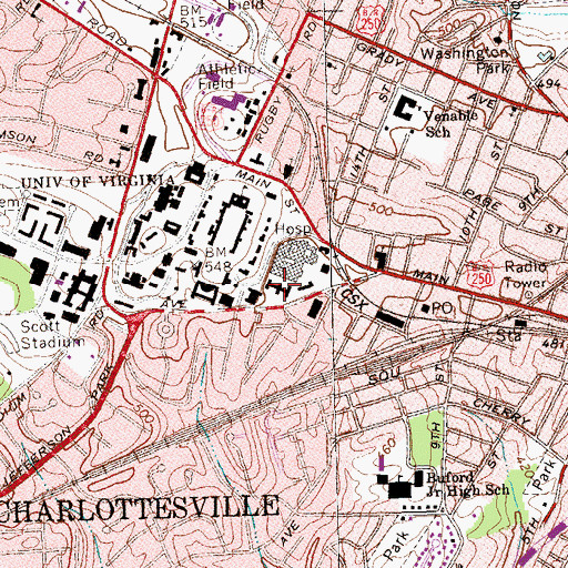 Topographic Map of Randolph Harrison McKim Hall, VA