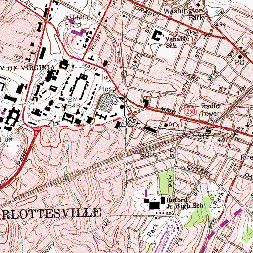 Topographic Map of University of Virginia Medical Center, VA