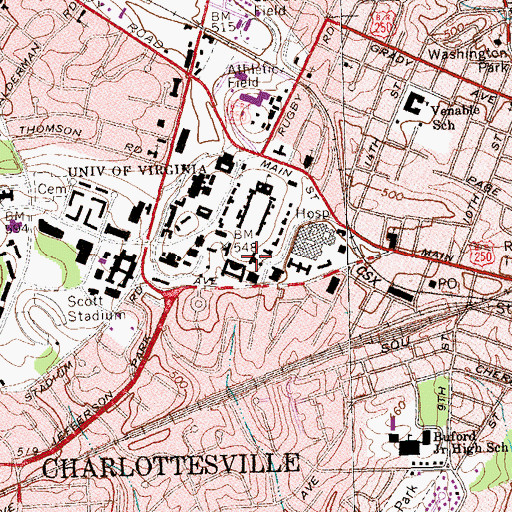 Topographic Map of Charles Broadway Rouss Hall, VA