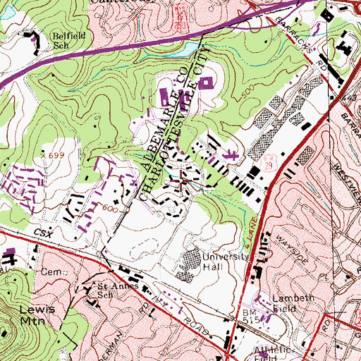 Topographic Map of Copeley Hill Apartments, VA