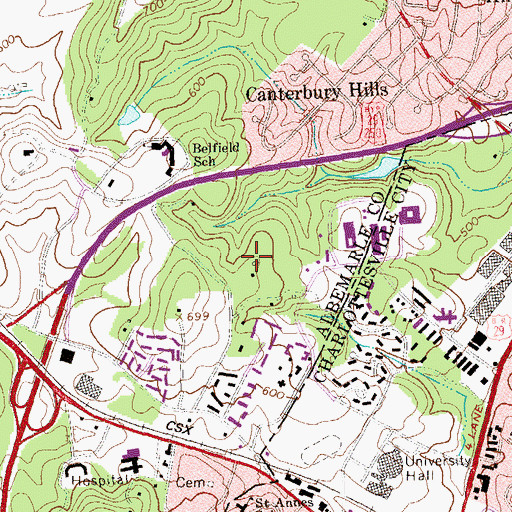 Topographic Map of Darden School Grounds, VA