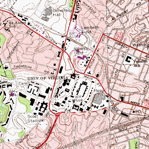Topographic Map of Edwin Anderson Alderman Library, VA