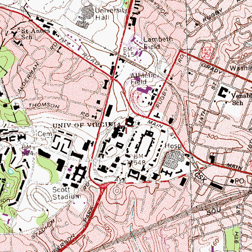 Topographic Map of Harrison Institute and Albert and Shirley Small Special Collections Library, VA