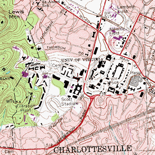 Topographic Map of High Energy Physics Laboratories, VA