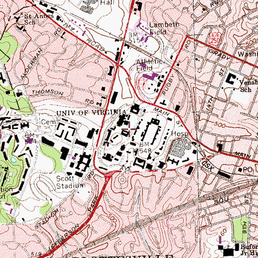 Topographic Map of James Monroe Hall, VA