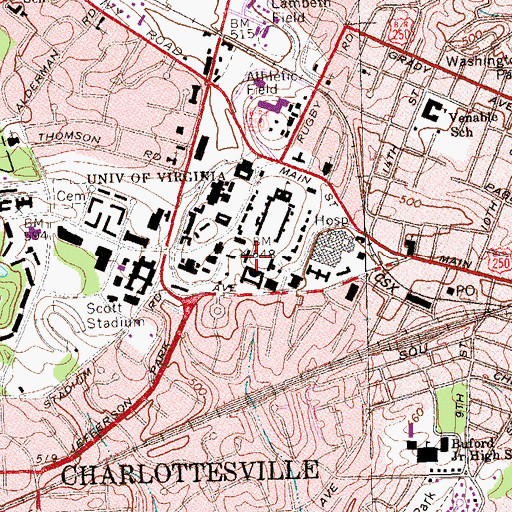 Topographic Map of John Hartwell Cocke Hall, VA