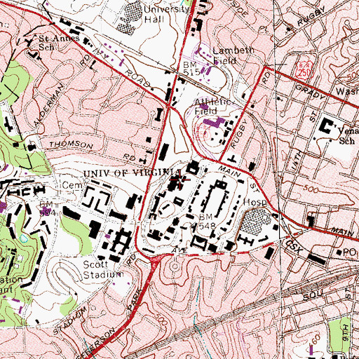 Topographic Map of John Lloyd Newcomb Hall, VA