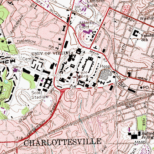 Topographic Map of John Stewart Bryan Hall, VA