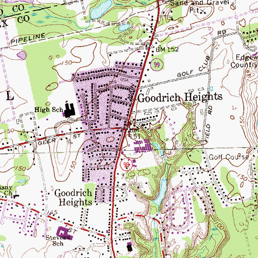 Topographic Map of Goodrich Heights, CT