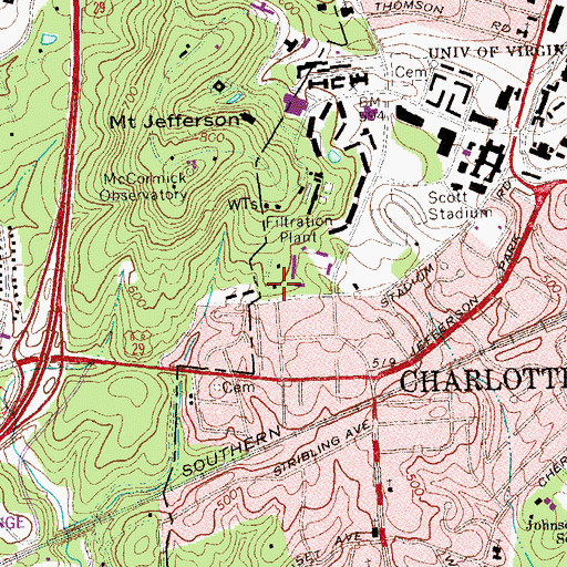 Topographic Map of Benjamin Franklin Dewees Runk Dining Hall, VA