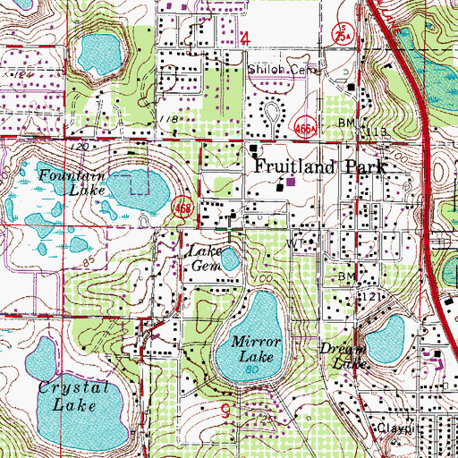 Topographic Map of First Baptist Church of Fruitland Park, FL