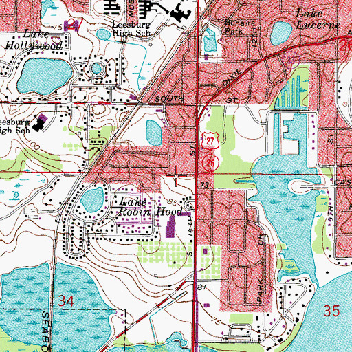 Topographic Map of Leesburg Post Office, FL