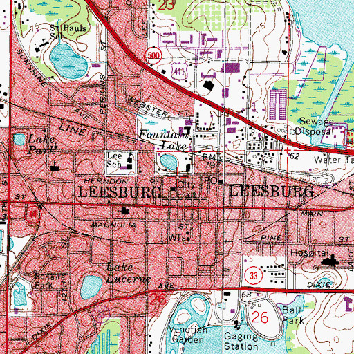 Topographic Map of Leesburg City Hall, FL