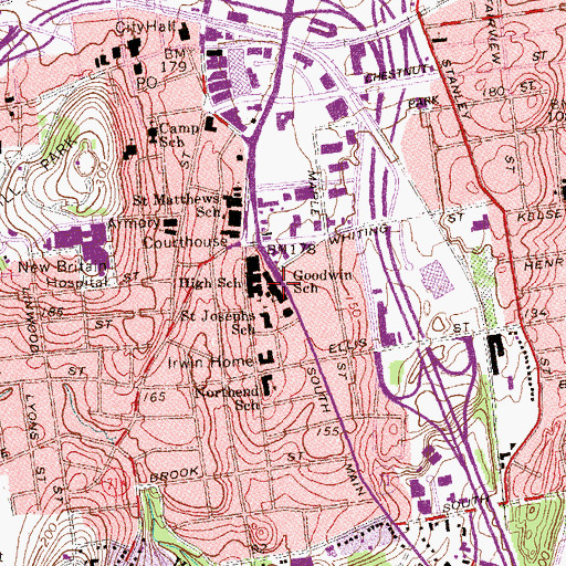 Topographic Map of Joseph O Goodwin School, CT