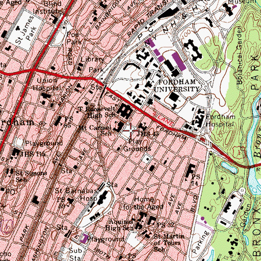 Topographic Map of Columbus Square, NY