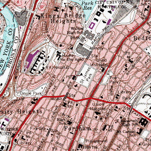 Topographic Map of Jerome Avenue Station Bronx Post Office, NY