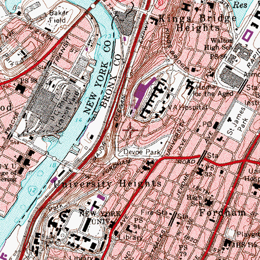 Topographic Map of Fordham Hill, NY
