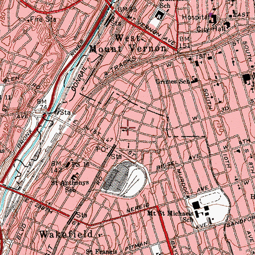 Topographic Map of Wakefield Grace United Methodist Church, NY