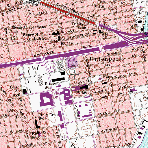 Topographic Map of Shops at Bruckner Boulevard Shopping Center, NY